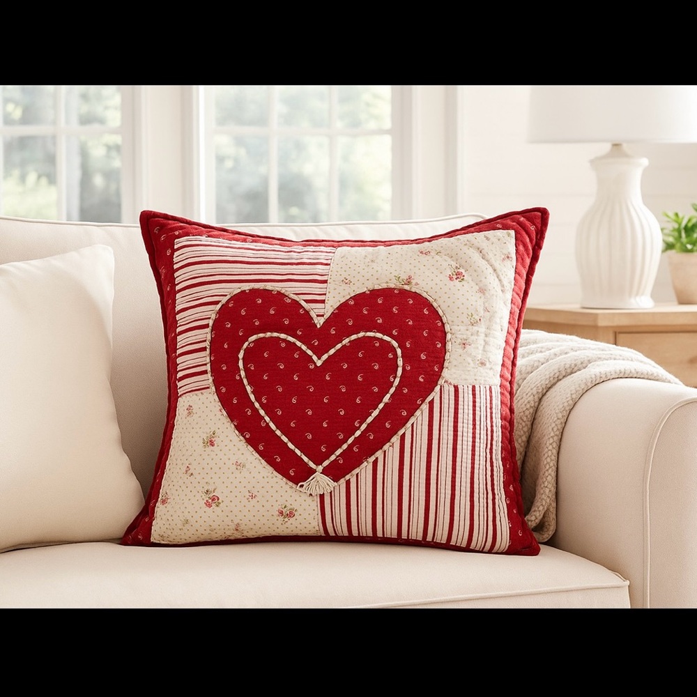 Shabby Chic Heart Pillow Vintage Quilt Floral Decorative Throw Cushion NWT